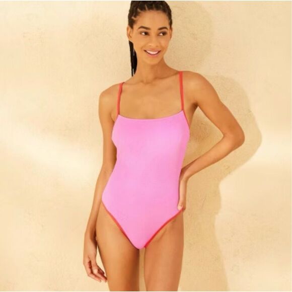 Wild Fable Pink and Red Contrast Textured One Piece Swimsuit Size Small - Picture 1 of 4